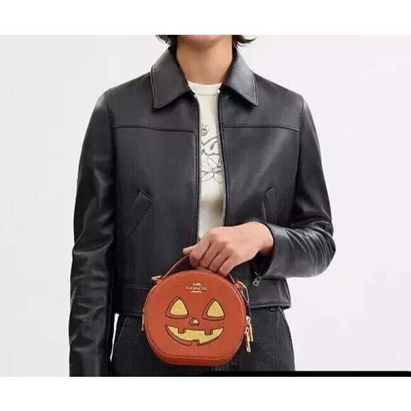 Coach Halloween Jack-o’-lantern Pumpkin Bag Canteen Crossbody Leather Purse NWT - Picture 4 of 5